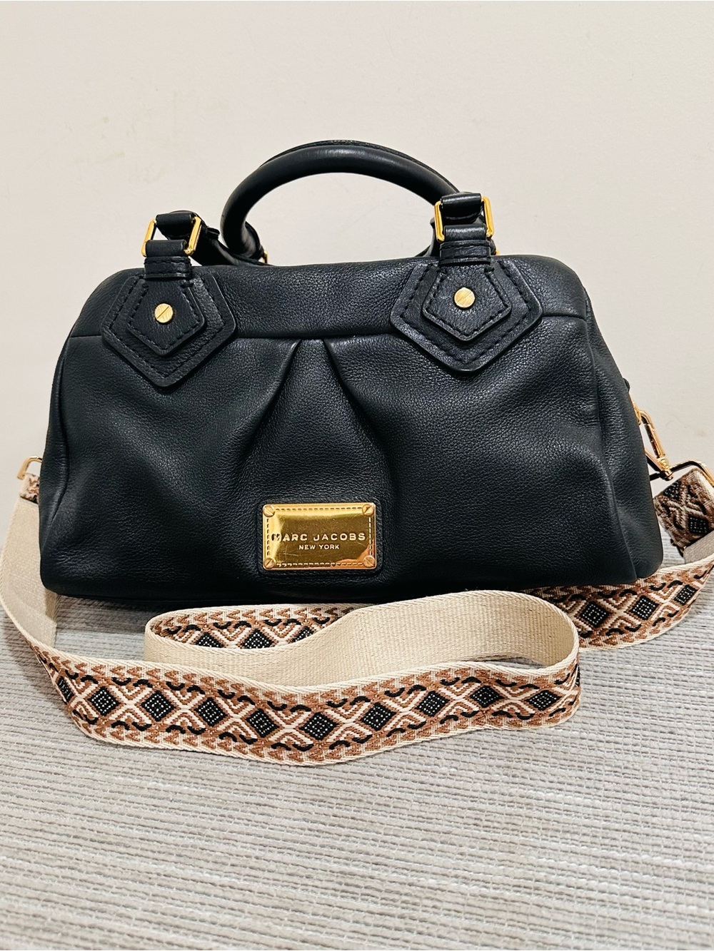 Marc by Marc Jacobs Classic Q Leather Satchel Bag Black with Custom Strap Y2K